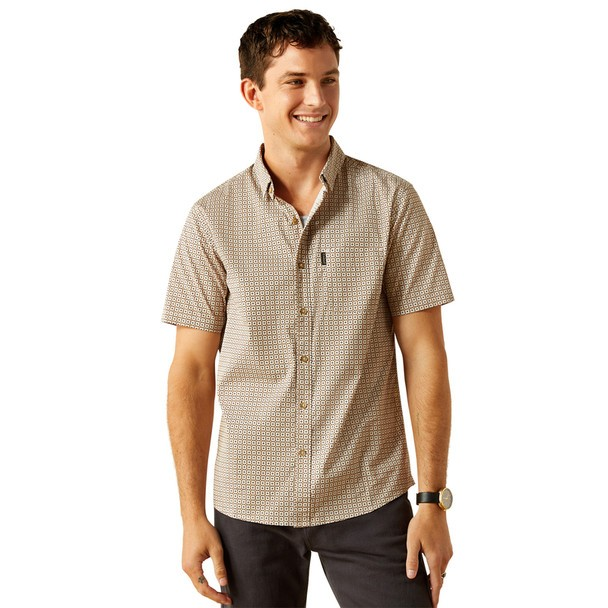 Ariat Men's Short  Sleeve Maximo Modern Fit Shirt - Khaki