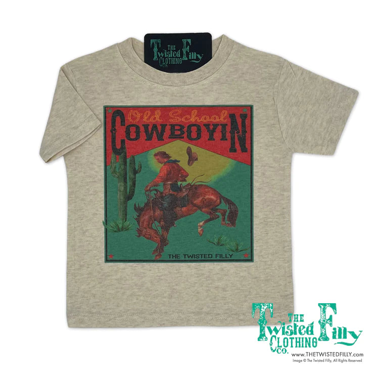 The Twisted Filly Old School Cowboyin SS Youth Tee - Oatmeal