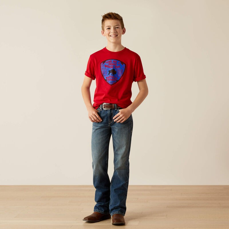 Ariat Boy's Buffalo West Short Sleeve Tee Shirt- Red