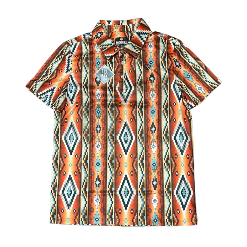 Rock & Roll Men's Printed Aztec Polo - Orange