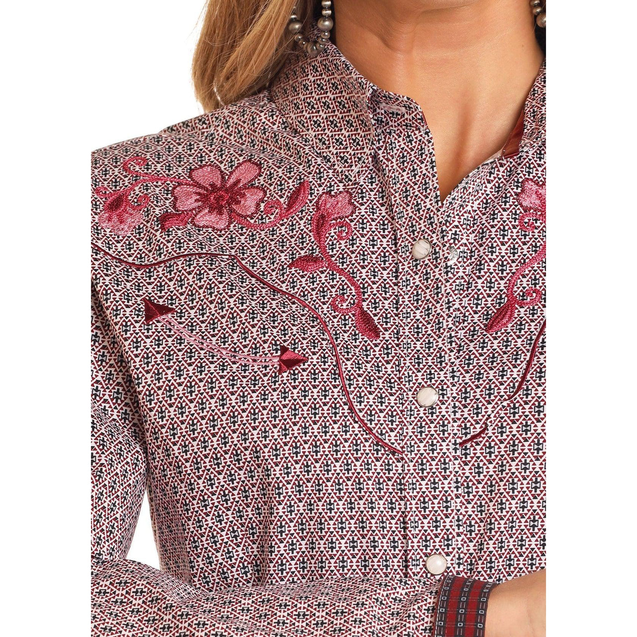 Panhandle Roughstock Women's Paisley Print Shirt -Maroon & White