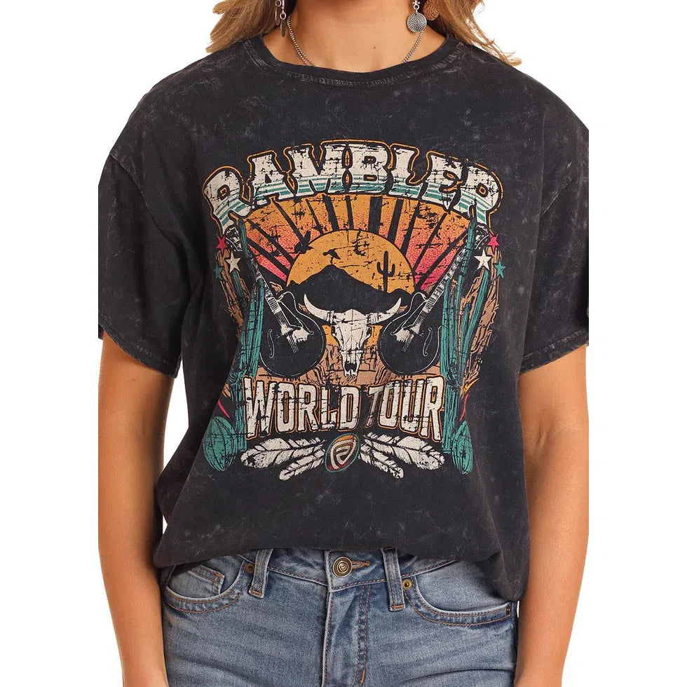 Rock & Roll Women's Rambler Graphic Oversized T-Shirt - Black