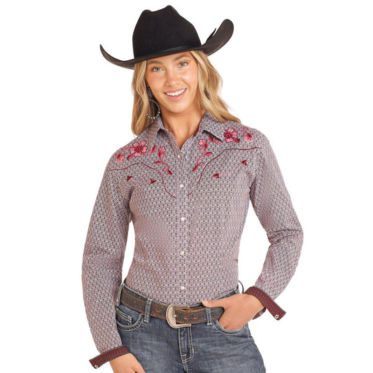 Panhandle Roughstock Women's Paisley Print Shirt - Maroon & White