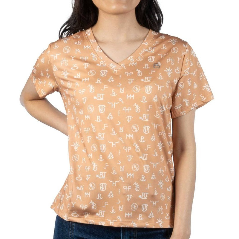 Panhandle Slim Women's Cattle Brand Print Short Sleeve Shirt - Mustard