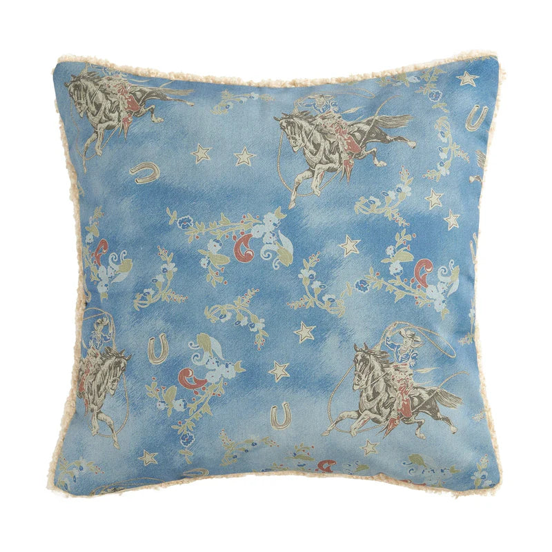 HiEnd Accents Lee Western Washed Denim Teddy Backed Pillow