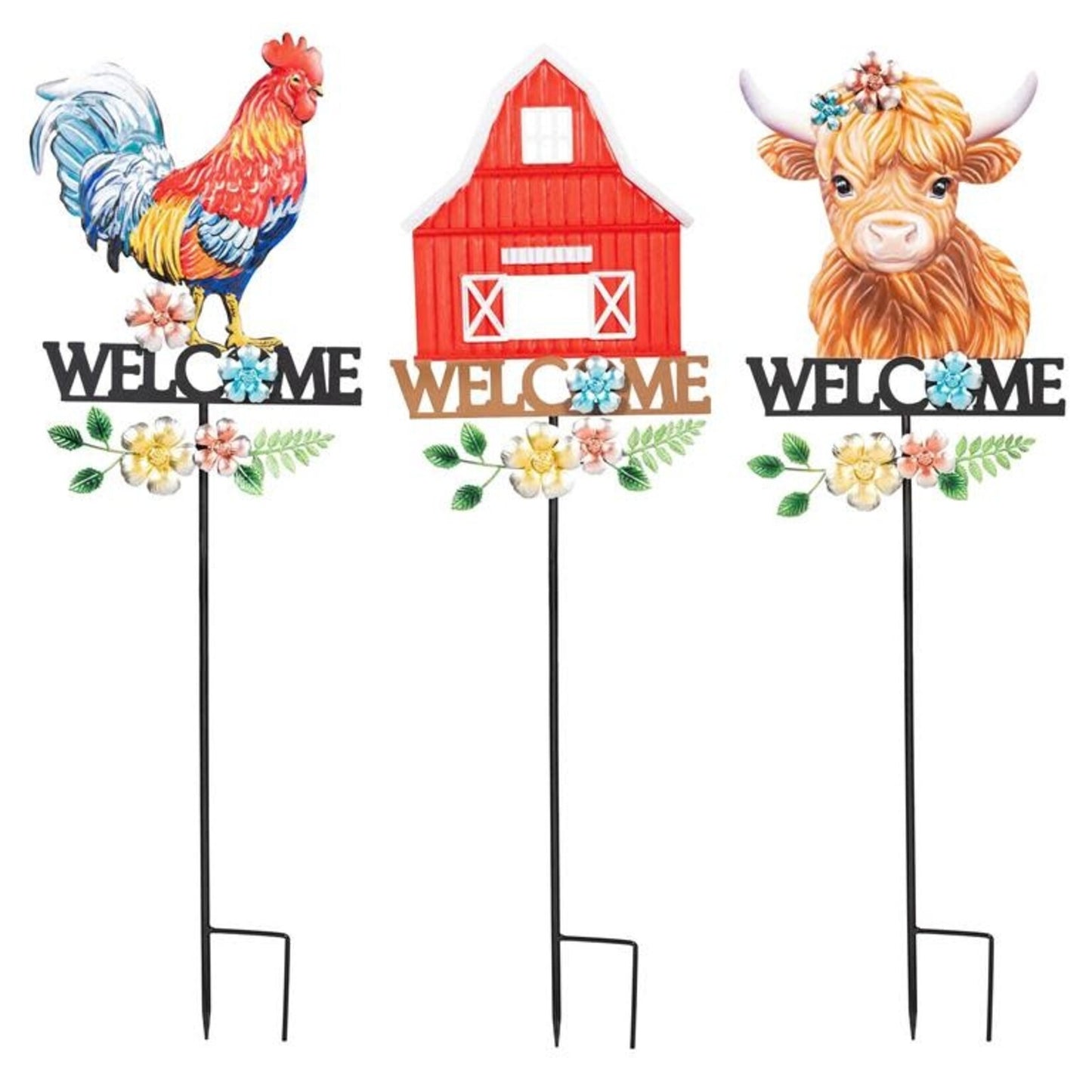 Petal & Plow Metal Garden Stake- Barn/Cow/Rooster