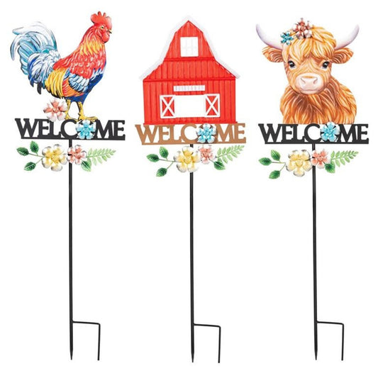 Petal & Plow Metal Garden Stake- Barn/Cow/Rooster