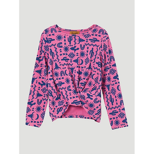 Wrangler Girl's Long Sleeve Top Knit - Western Print Pink