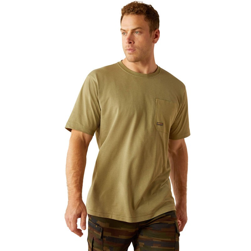Ariat Men's Rebar Workman 360 Shield Pocket Short Sleeve Tee Shirt- Oil Green