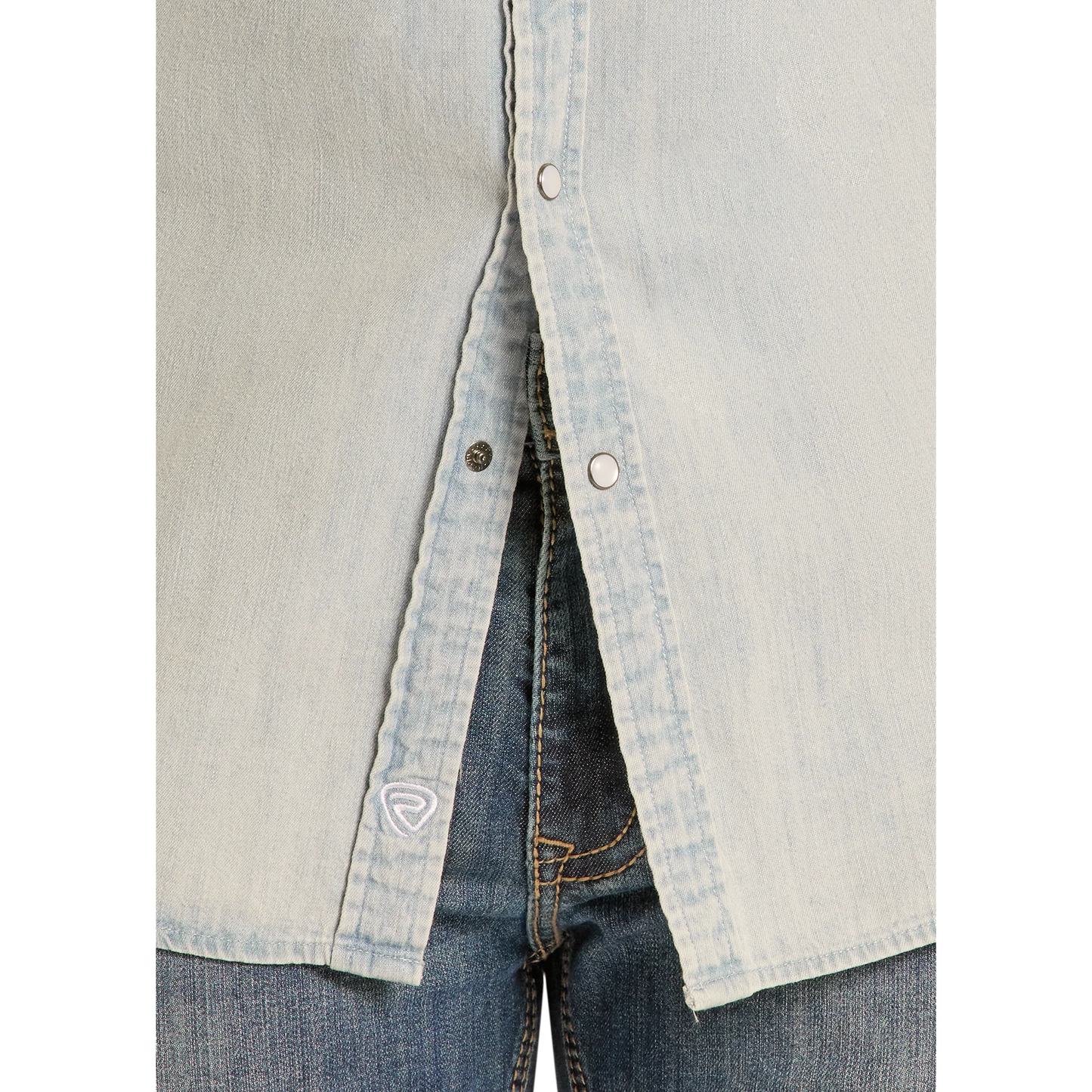 Rock & Roll Men's  Long Sleeve Light Denim Solid Snap Shirt- Denim