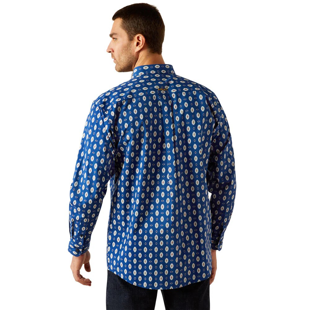 Ariat Men's Long Sleeve Team Dax Classic Fit Shirt- Navy/White