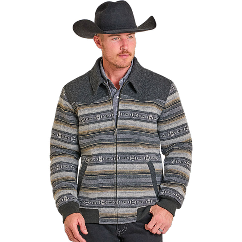 Rock & Roll Men's Aztec Serape Bomber Jacket - Jacquard Black