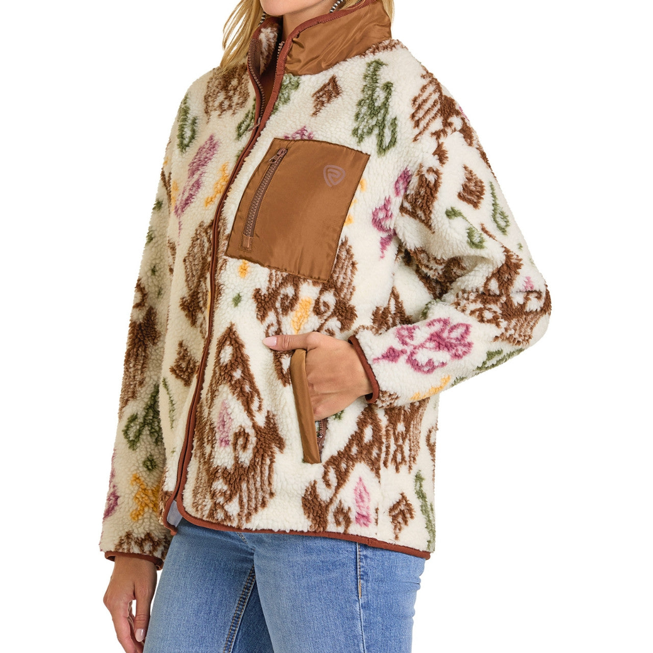 Rock & Roll Women's Denim Sherpa Print Jacket - Tan