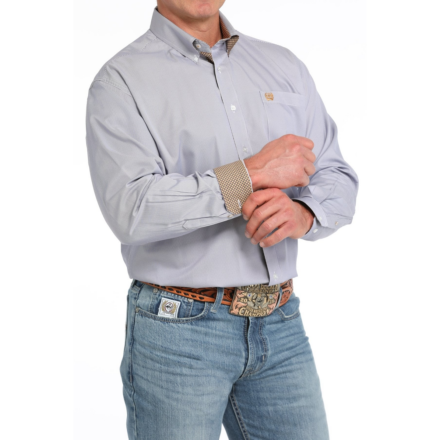 Cinch Men's Stripe Button Down Long Sleeve Western Shirt - Purple