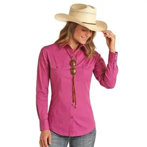 Panhandle Women's Long Sleeve Solid Poplin Snap Shirt-
