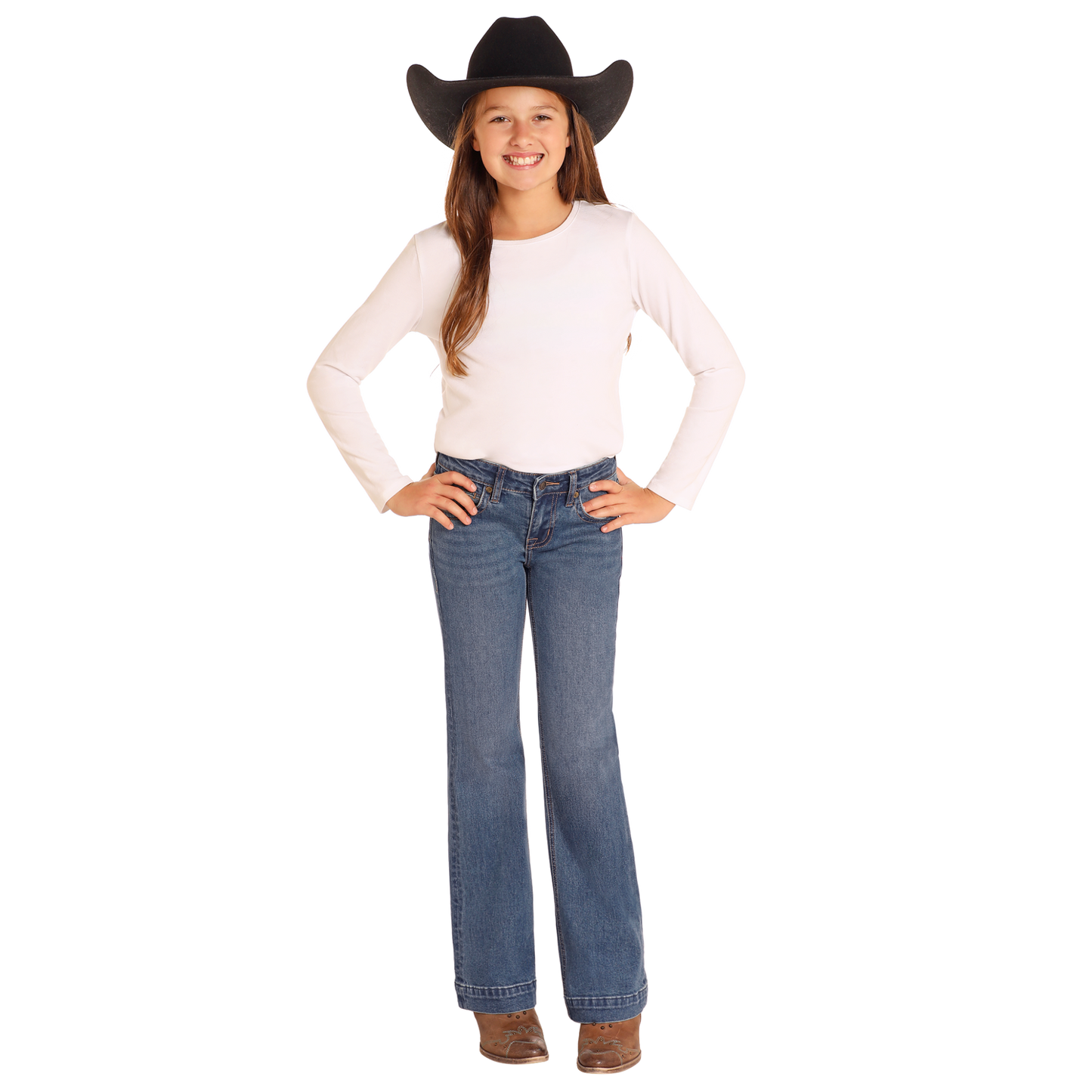 Rock & Roll  Girl's Boot Stitch Trouser-Medium Vintage Wash