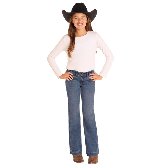 Rock & Roll  Girl's Boot Stitch Trouser-Medium Vintage Wash