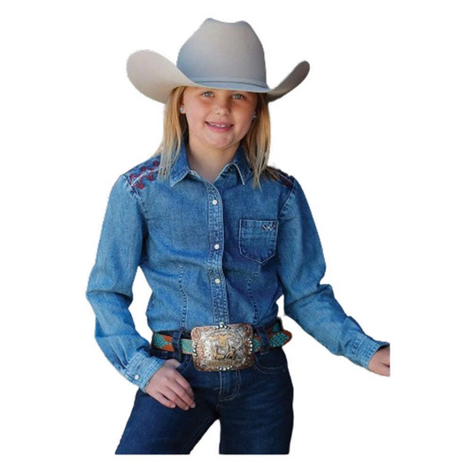 Cruel Girl Long Sleeve Denim Western Snap Shirt - Indigo