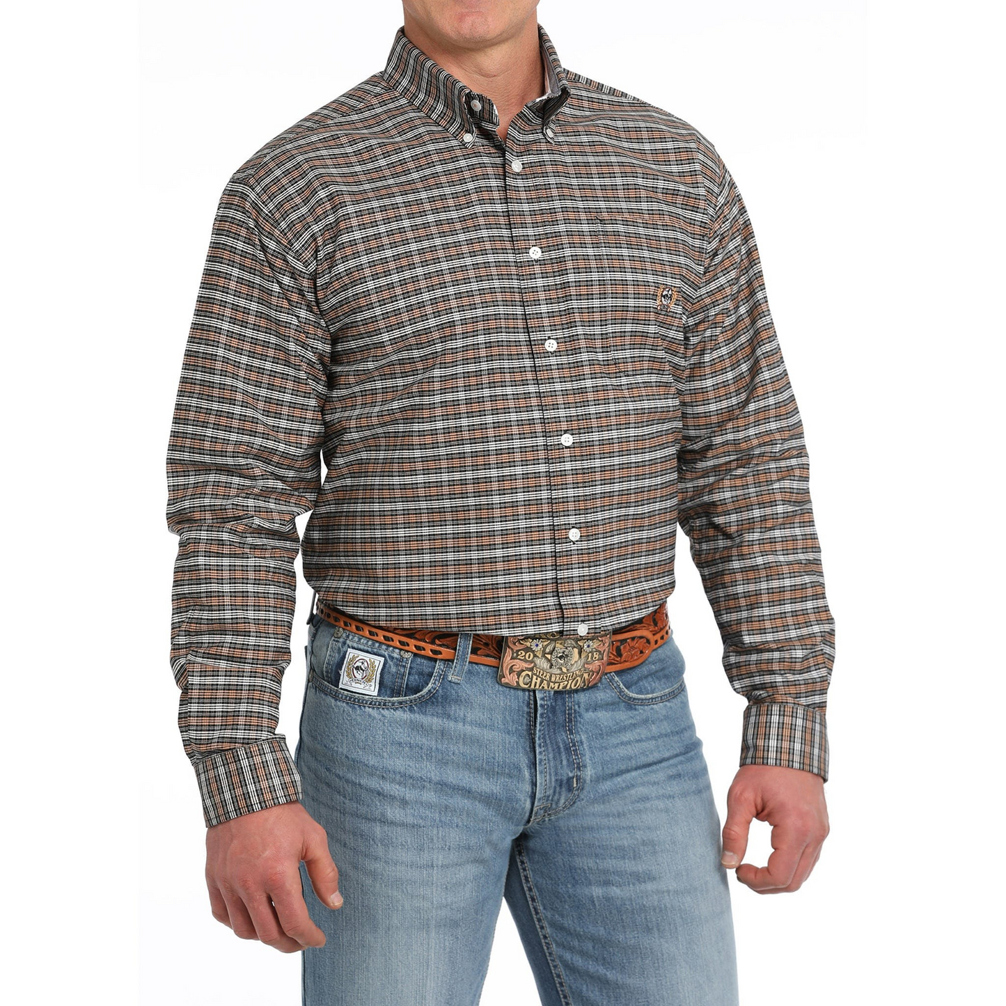 Cinch Men's Long Sleeve Plaid Oxford Shirt- Black