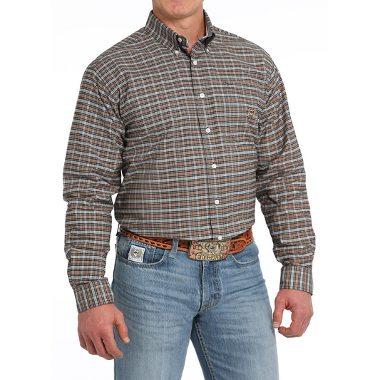 Cinch Men's Long Sleeve Plaid Oxford Shirt- Black