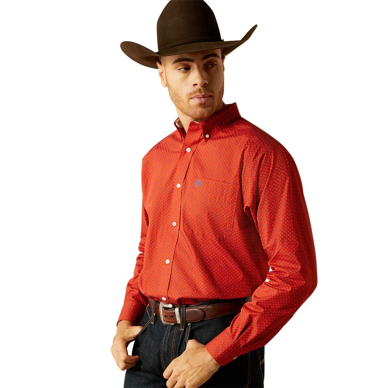 Ariat Men's Wrinkle Free Lucian Classic Fit Long Sleeve Shirt - Orange