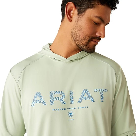 Ariat Men's Rebar Long Sleeve Sunblocker Hooded Tee Shirt- Blue Atoll