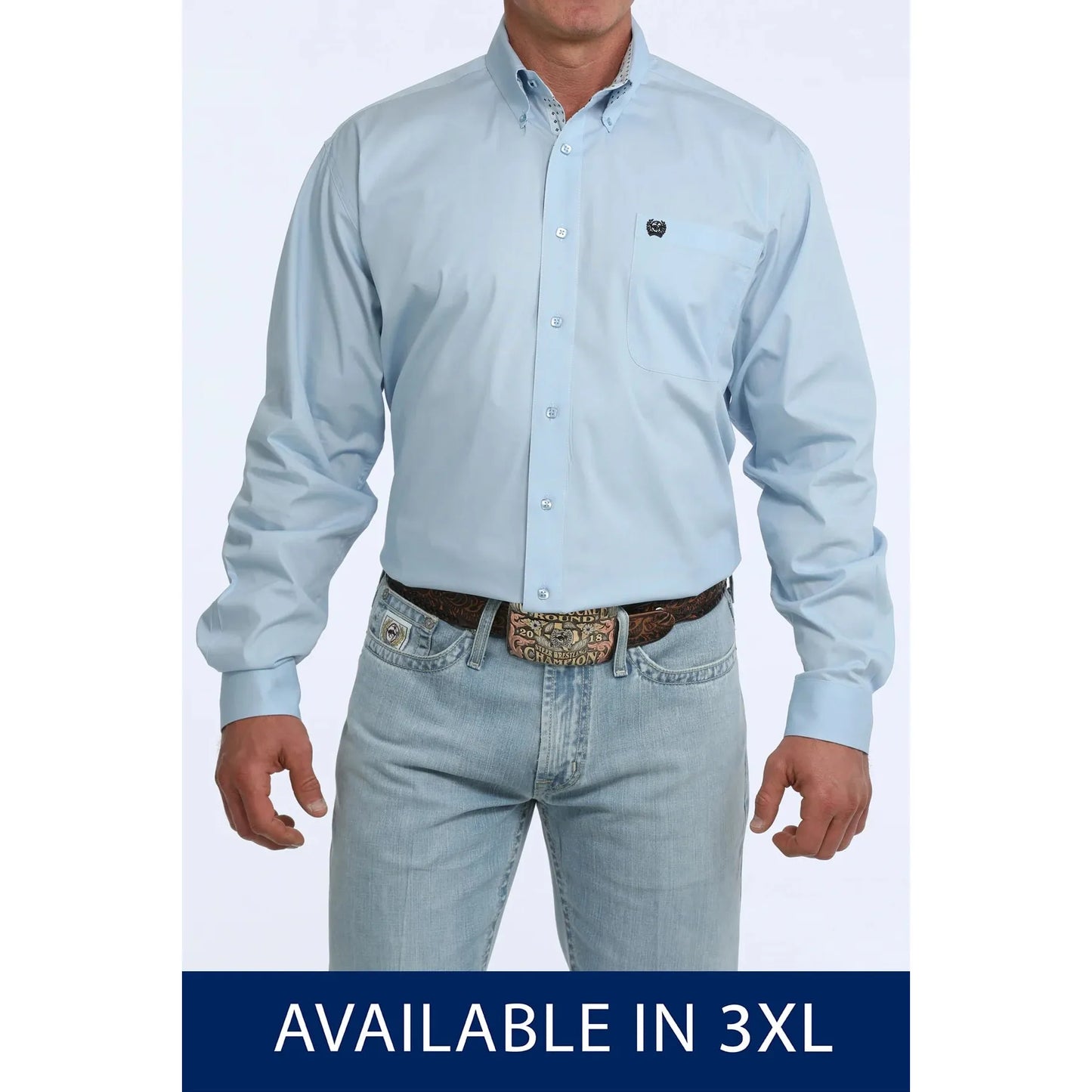 Cinch Men's Long Sleeve Solid Shirt- Light Blue