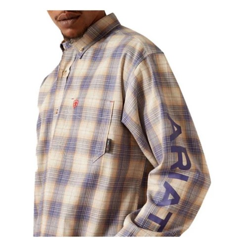 Ariat Men's FR Crenshaw Logo Long Sleeve Work Shirt- Moonbeam