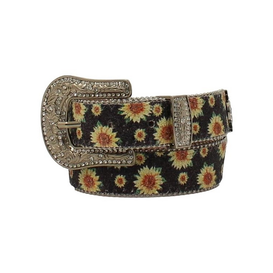 Angel Ranch Girl's Glitter Sunflower Belt - Black