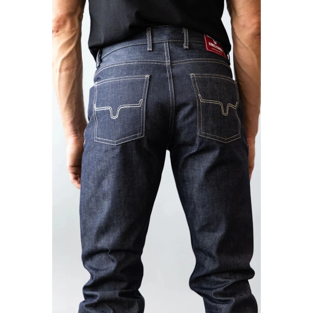 Kimes Men's Raw James Mid Low Rise Straight Bootcut Jeans - Blue