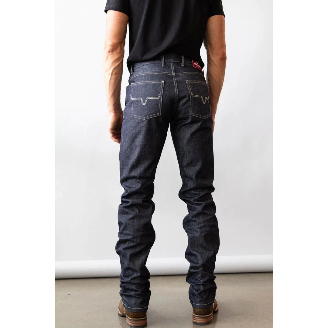 Kimes Men's Raw James Mid Low Rise Straight Bootcut Jeans - Blue