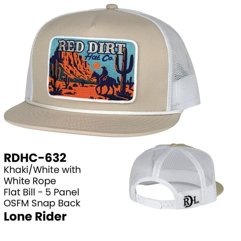 Red Dirt Lone Rider Flat Brim Cap - Khaki/White
