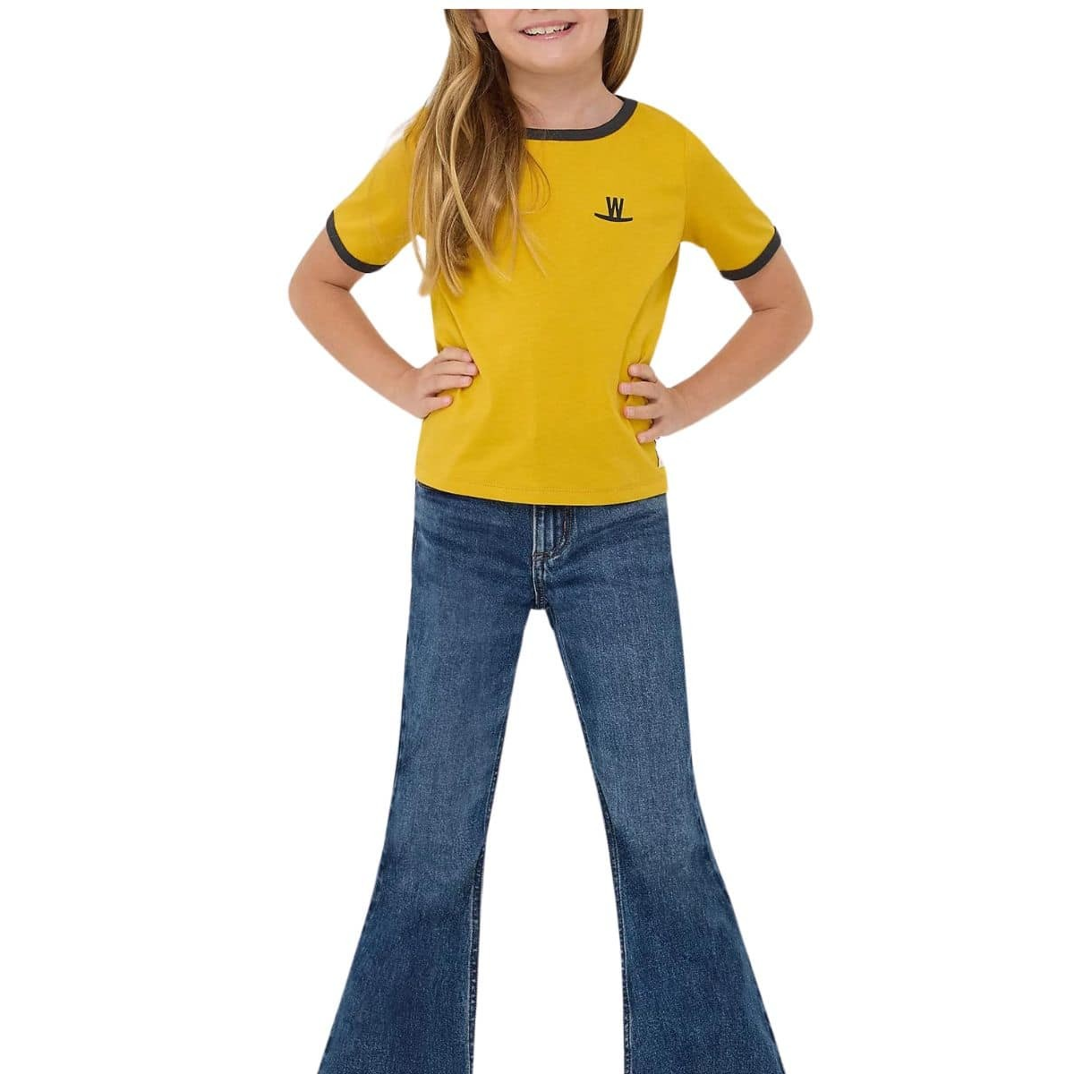 Wrangler Girl's Lainey Wilson Farms Slim Ringer Short Sleeve Tee Shirt - Nugget Gold