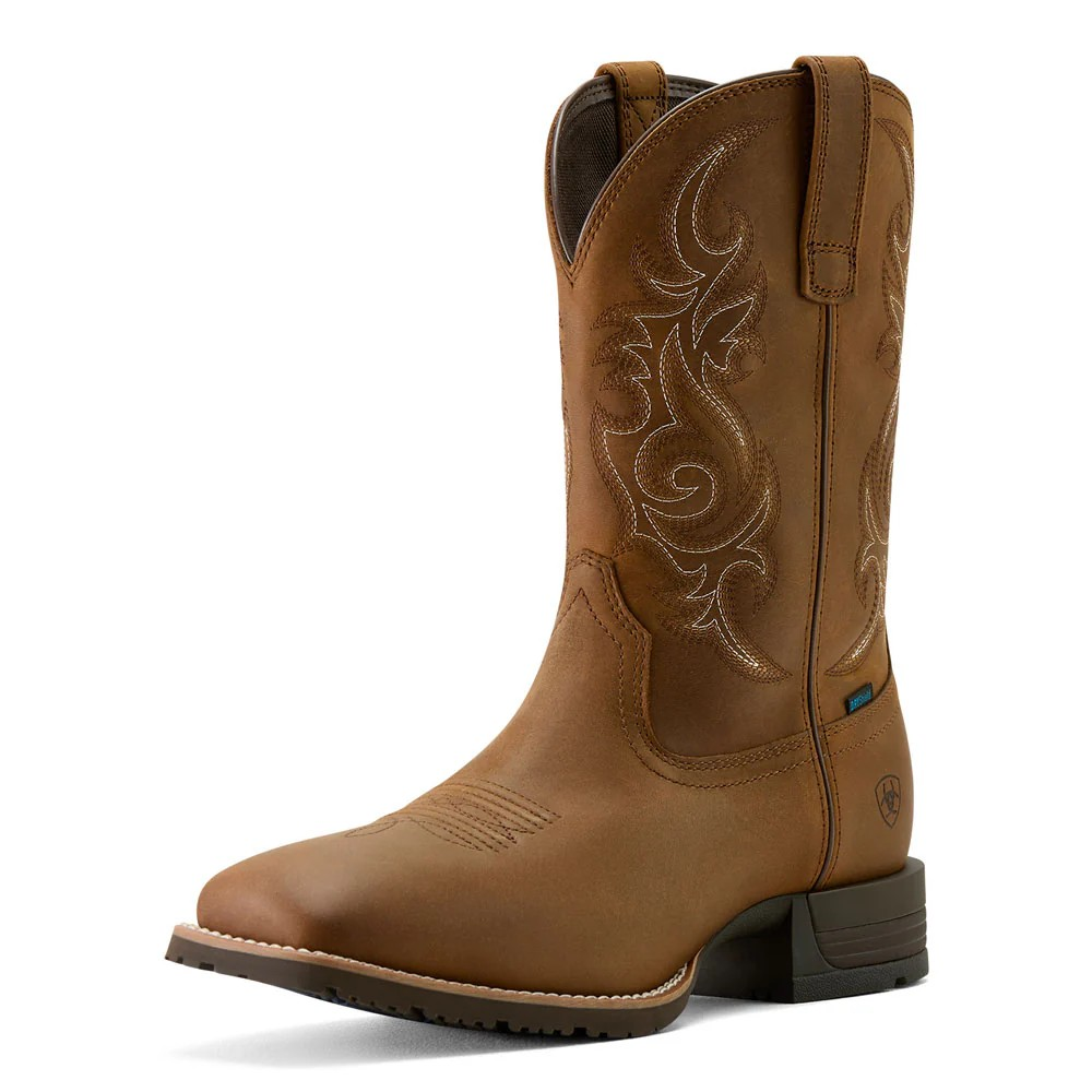 Ariat Men's Hybrid Ranchway Waterproof Wide Square Toe Cowboy Boot- Distressed Brown