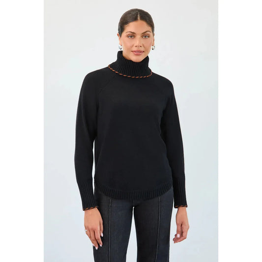 FDJ Women's Long Sleeve Cowl Neck Sweater- Black