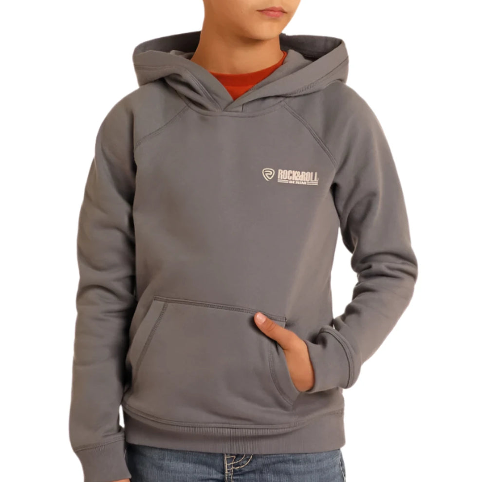 Rock & Roll Boy's Graphic Skull Print Hoodie - Dark Grey