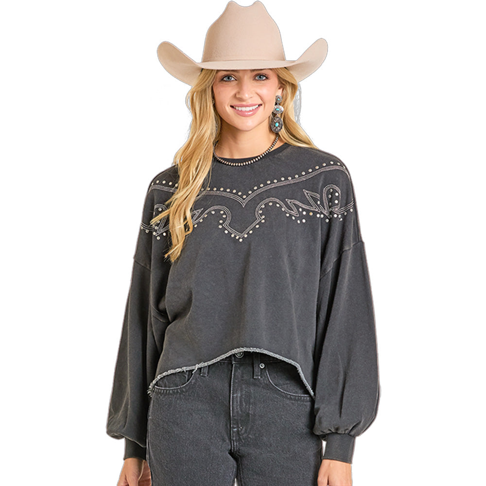 Rock &  Roll Women's Embroidered Sweatshirt - Black