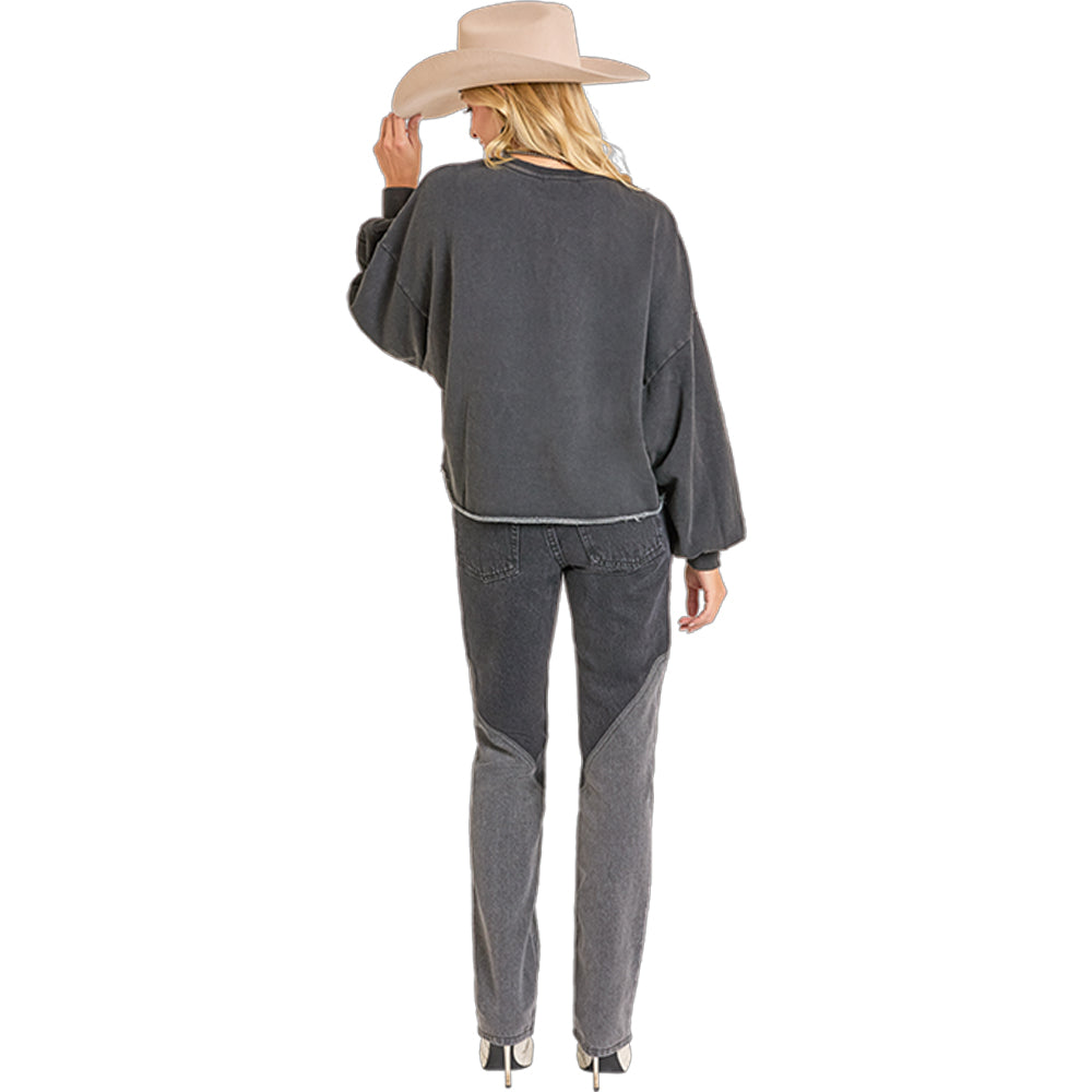 Rock &  Roll Women's Embroidered Sweatshirt - Black