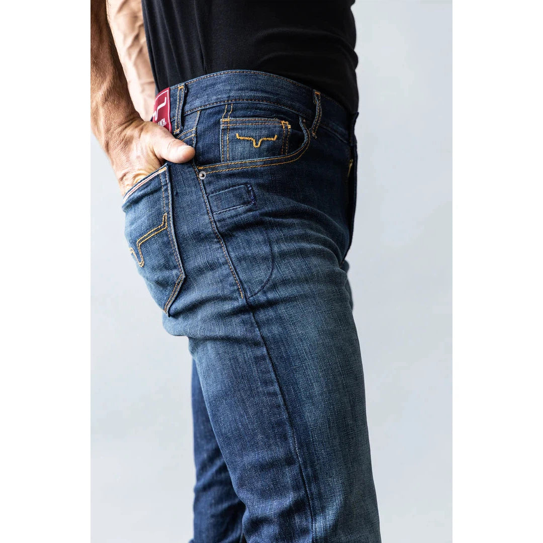 Kimes Men's Roger Mid Low Rise Slim Bootcut Jeans - Blue