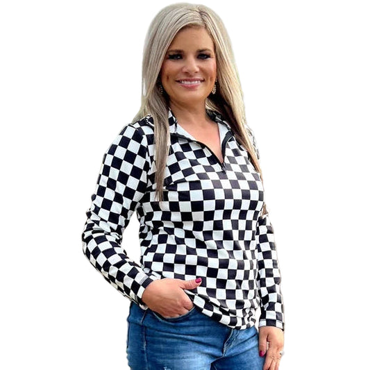 Sterling Kreek Women's Round The Track 1/2 Zip Pullover - Black & White