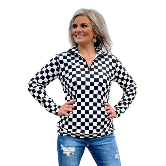 Sterling Kreek Women's Round The Track 1/2 Zip Pullover - Black & White