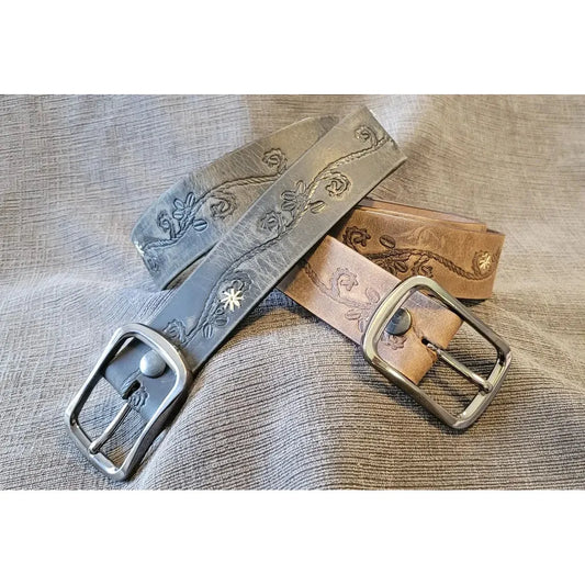 Barrett Women's Belt- Distressed Brown with Floral Stitching- Multiple Colours