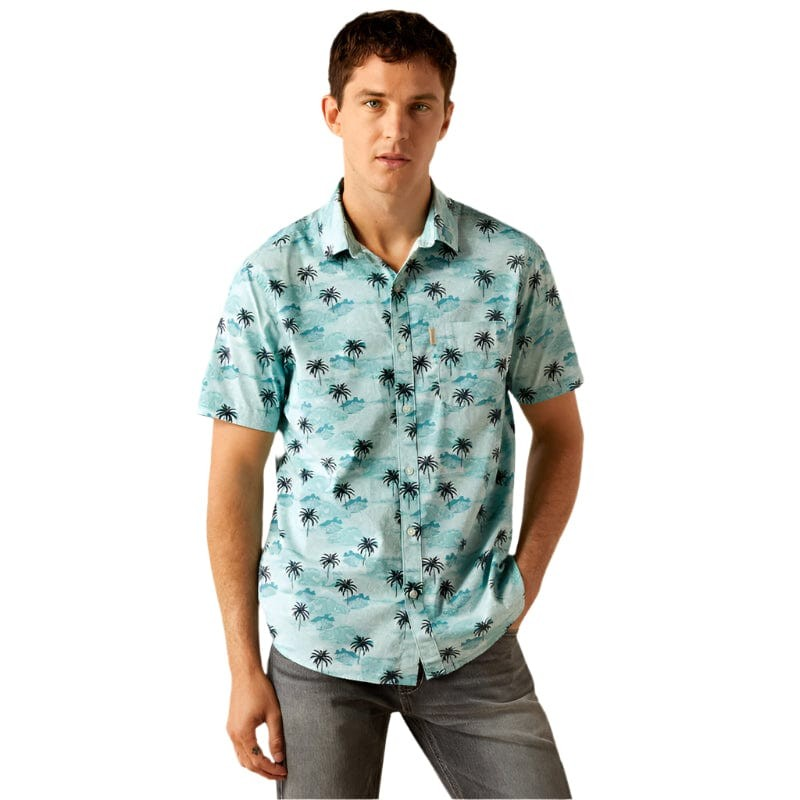 Ariat Men's Short  Sleeve Maverick Modern Fit Shirt- Turquoise