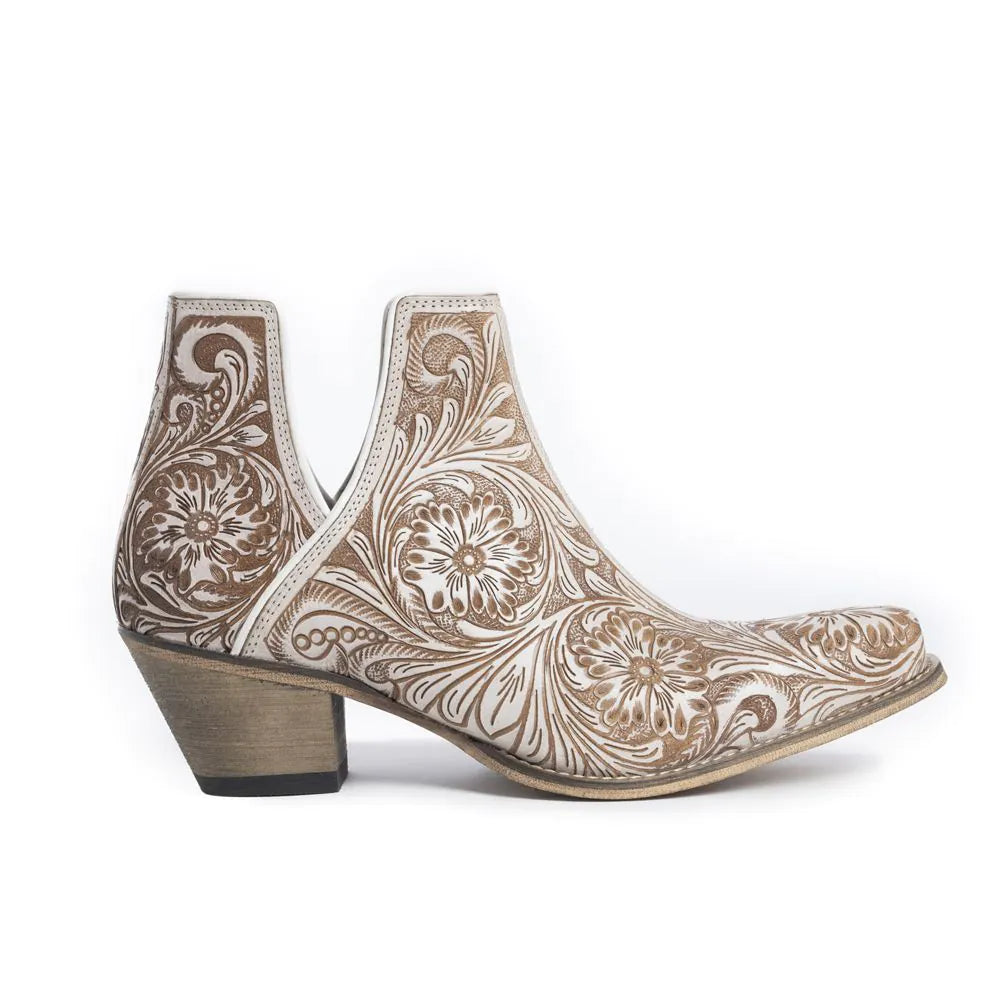 Myra Women's Western Moxie Hand-tooled Booties - White Chocolate