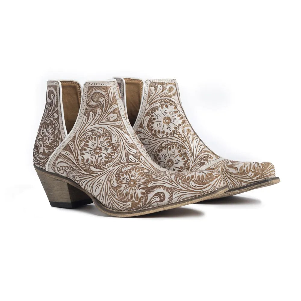 Myra Women's Western Moxie Hand-tooled Booties - White Chocolate