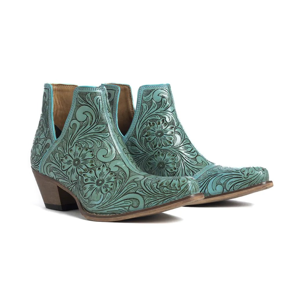 Myra Women's High Mesa Hand-tooled Booties - Turquoise