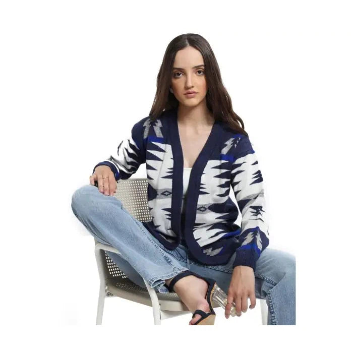 Myra Women's Thunder Cardigan - Navy & White