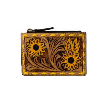 Myra Radiant Sunflowers Hand Tooled Credit Card Holder