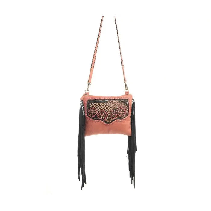 Myra Milestone Fringe Hand-Tooled Bag - Pink
