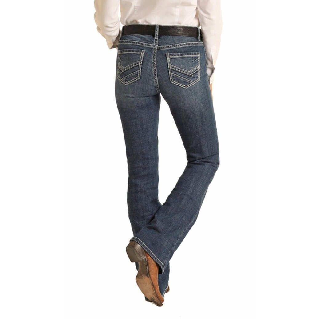 **Rock & Roll Womens Ivory/Blue Pocket Riding Jeans